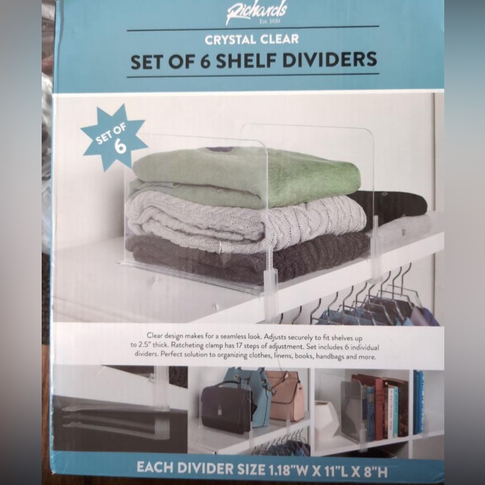 Richards Homewares Acrylic Shelf dividers 6 Pack- Closet Organizer and Storage